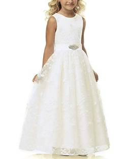 TYHTYM Blumenmädchen-Kleid, Festzug, Kleid der Brautjungfer, Hochzeit, Spitzenkleid, Ballkleid, Mädchen, Partykleid, Flatterärmel, Elfenbein Gr. (4-5 Jahre, Elfenbein) von TYHTYM