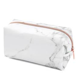 Kosmetiktasche Frauen Marmorieren Kosmetiktaschen Mode Lippenstift Beauty Case Organizer Clutch Bag Pu. Make-up-Tasche Reise-Toiletten-Waschbeutel Schminktasche (Color : White Rose Gold) von TYNXK