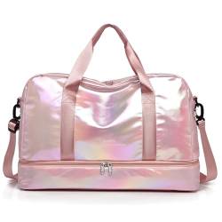 Reisetasche Damen-Reisetasche, große Kapazität, Handtasche, Umhängetasche, lässige Umhängetasche, Gepäcktasche, Trocken- und Nasstrennung, Sport- und Fitnesstasche Travel Duffel Bag (Color : Pink) von TYNXK