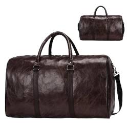 Reisetasche Leder Reisetasche Große Unabhängige Große Fitness Taschen Handtasche Tasche Gepäck Schulter Taschen Frauen Männer Business Koffer Pu Travel Bag (Color : Coffee) von TYNXK