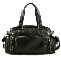 Reisetasche Männer Reisetaschen PU Leder Handtaschen Casual Vintage Schultertasche Laptop Taschen Schwarz Braun Gepäck Handtasche Travel Bag (Color : Black) von TYNXK