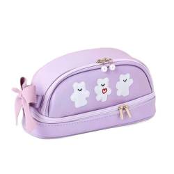 TYNXK Stifte Box Federmäppchen Bleistiftbeutel Großes Fassungsvermögen PU Niedlich Schreibwaren Schulbedarf Geburtstags Stifte MäPpchen (Color : Purple Bear) von TYNXK