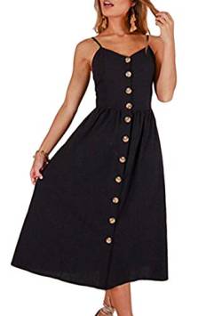 TYQQU Damen A-Linie Swing Saum Kleid Rückenfreies Ärmelloses Kleid Einfarbig Knopfleiste Kleid Schwarz M von TYQQU