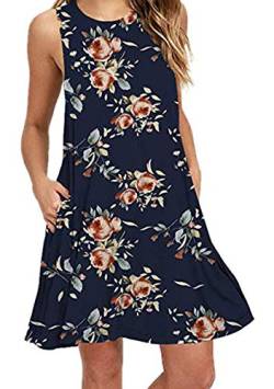 TYQQU Damen Casual Loose Mini Dress Sommer Ärmelloses Kleid Multicolor Floral Kleid Blau Chinese Rose M von TYQQU