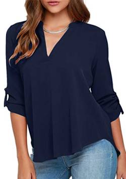 TYQQU Damen Chiffon Top Plus Size Comfy Baggy Shirt Bluse Verstellbare Ärmel Bluse Navy Blau 2XL von TYQQU