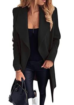 TYQQU Damen Klassischer Umlegekragen Trenchcoat Langarm Herbst Gürtel Lange Wolljacken Schwarz XL von TYQQU