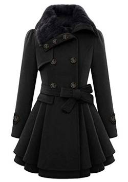 TYQQU Damen Mid Länge Wolle Trench Mantel Winter Warm Classic Fit Mäntel Elegante Vintage Oberbekleidung mit Blet Schwarz XS von TYQQU