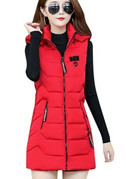 TYQQU Damen Schlank Ärmellos Weste Gesteppt Weste Winter Herbst Kapuzen Gilet Reißverschluss Winter Herbst Lange Weste Grün L von TYQQU