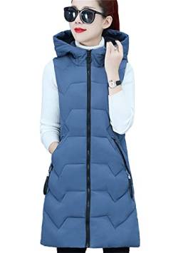 TYQQU Damen Slim Fitting Puffer Gilet Mantel Casual Long Winter Hood Quilted Zipper Jacken Blau 2xs von TYQQU