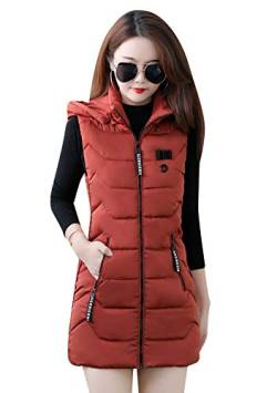 TYQQU Damen Slim Sleeveless Vest Gilet Winter Herbst Zipper Hooded Gilet Hoodie Warm Casual Quilted Vest Wine Red Xs von TYQQU