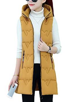 TYQQU Damen Weste Mit Kapuze Slim Sleeveless Gilet Steppweste Winter Herbst Reißverschluss Zwei Seitentaschen Gelb S von TYQQU