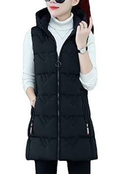 TYQQU Damen Weste Winter Herbst Reißverschluss Kapuze Gilet Hoodie Warm Casual Steppweste Schwarz Xs von TYQQU