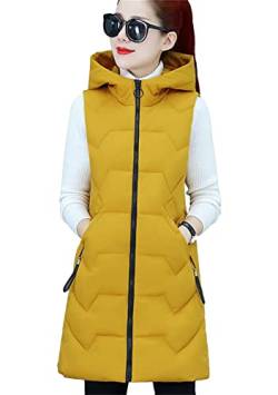 TYQQU Damen Winter Puffer Weste Mantel Warm Und Bequem Weste Einfarbig Taschen Reißverschluss Gilets Reines Gelb M von TYQQU