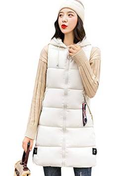 TYQQU Damenweste Winter Herbst Zipper Hooded Gilet Hoodie Warm Casual Steppweste Beige Xs von TYQQU