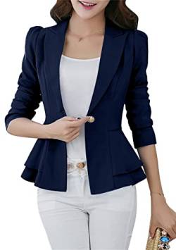 TYQQU Einfarbige Büro Business Jacken Für Damen Lässige Reverskragen Outfits Langarm Kurzjacken Blazer Navy Blau S von TYQQU