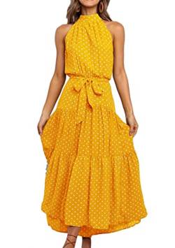 TYQQU Sommerkleid Für Frauen Sexy Schulterfreies Blumenkleid Strand Fließendes Kleid Mit Hoher Taille Gelbes Pünktchen L von TYQQU