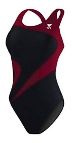 TYR Damen Alliance T-Splice Maxfit Einteiliger Badeanzug, schwarz/Burgunderrot, 46 von TYR