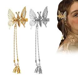 2 Stück elegante Quaste Schmetterling Haarnadel bewegliche fliegende Schmetterling antike Seitenclip Metall Quaste lange Haarspange für Frauen Mädchen von TYTOGE
