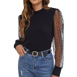 Frauen Mode Top Shirt O-Ausschnitt Stitching Bud Silk Top Langarm Spitze Elegant Weich Bluse Casual Tops Tops, Schwarz , XXL von TYTUOO