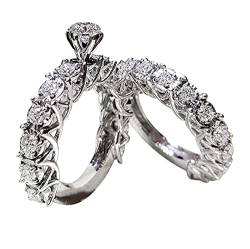 Lady Ring Set Damen Kristall Ringe Frauen Männer Mode Zirkonia Schnitzerei Retro Mode Ringe Set Hochzeit Party Paar, e, 36 von TYTUOO