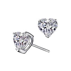 Ohrringe Herz Diamant süße Ohrringe Tremella Nadel Herz Moissanit Ohrringe, weiß, 7X7mm von TYTUOO