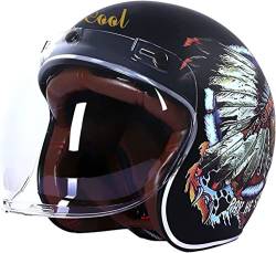 Vintage Motorrad-Helm Jet-Helm · 3/4 Halbhelme Roller-Helm Scooter-Helm Moped Mofa-Helm Chopper Helmet · DOT ECE Zulassung Mit Visier Offenem Gesicht Helm (Color : B, Größe : XL=59-60cm) von TYWM