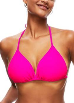 TZLDN Bikini Oberteil Große Brüste Damen Push up Sport Triangel Bikini Neckholder Brazilian Rückenfrei Bikinioberteil A01 Hot Pink L von TZLDN
