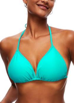 TZLDN Bikini Oberteil Große Brüste Damen Push up Sport Triangel Bikini Neckholder Brazilian Rückenfrei Bikinioberteil A01 Türkis（Blau） L von TZLDN