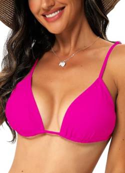 TZLDN Bikini Oberteil Große Brüste Damen Push up Sport Triangel Bikini Neckholder Brazilian Rückenfrei Bikinioberteil mit Polster ohne Bügel A02 Hot Pink L von TZLDN