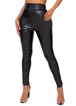 TZLDN Damen Leder Leggings Wetlook High Waist Lederhose Skinny Lederoptik Leggins Hose Strumpfhosen Treggings A01 Schwarz(matt) 3XL von TZLDN