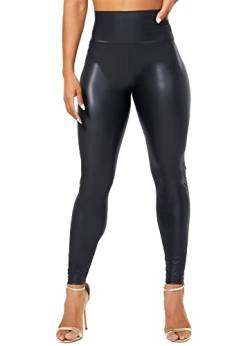 TZLDN Damen Leder Thermoleggins Gefütterte Winterleggins Wetlook High Waist Lederhose Winter Lederoptik Leggings B01 Schwarz (Dünner Flaum) S von TZLDN