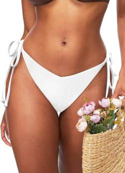 TZLDN Damen Scrunch Bikinihose - Sexy Geraffte Brasilianer Niedrige Taille verstellbar Triangel Bikini Slip B02 Weiß M von TZLDN