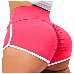 TZLDN Damen Scrunch Kurze Leggings - Push Up Delphin Shorts Tights Laufhosen für Sport Yoga Fitness Radfahren Workout B07 Rosa Rot L von TZLDN