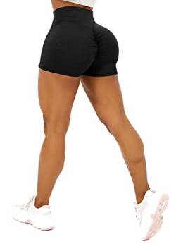 TZLDN Damen Scrunch Kurze Leggings - Push Up Geraffte Shorts Tights Laufhosen für Sport Yoga Fitness Radfahren Workout A01 Schwarz M von TZLDN