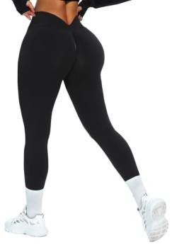 TZLDN Damen Scrunch Leggings - Push Up High Waist Leggins Slim Fit Booty Tights Laufhose für Sport Yoga Fitness Gym Workout ###0 Schwarz S von TZLDN
