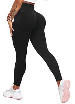 TZLDN Damen Scrunch Leggings - Push Up High Waist Leggins Slim Fit Booty Tights Laufhose für Sport Yoga Fitness Gym Workout #2 Schwarz XS von TZLDN