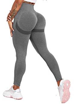 TZLDN Damen Scrunch Leggings - Push Up High Waist Leggins Slim Fit Booty Tights Laufhose für Sport Yoga Fitness Gym Workout A01 Grau L von TZLDN