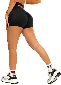 TZLDN Damen Scrunch Twist Kurze Leggings - Push Up Geraffte Shorts Tights Laufhosen für Sport Yoga Fitness Radfahren Workout A001 Schwarz L von TZLDN