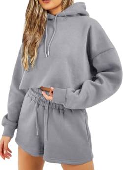 TZLDN Damen Y2k Zip Up Hoodie mit Reißverschluss Oversize Pullover Crop Sweatshirt ohne Kapuze Stehkragen Pulli Langarm Elegant Shirts #3 Grau S von TZLDN