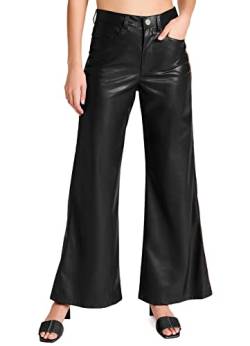 TZLDN Lederhose Damen Baggy Y2K Weite Hosen High Waist Lange Lederimitat Hose PU Schlaghose Cargohose Lederoptik Freizeithose A01 Schwarz S von TZLDN