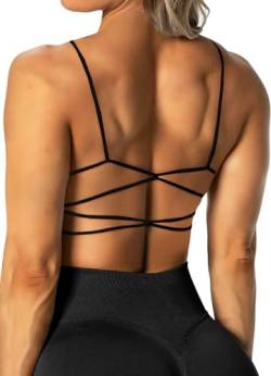 TZLDN Sport BH Rückenfrei Damen Gepolstert Bustier Cross Back Gym Yoga Push up Bra Crop Top Sport Oberteile ohne bügel A01 Schwarz XL von TZLDN