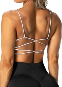 TZLDN Sport BH Rückenfrei Damen Gepolstert Bustier Cross Back Gym Yoga Push up Bra Crop Top Sport Oberteile ohne bügel A01 Weiß L von TZLDN