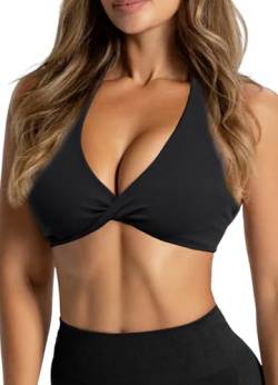 TZLDN Sport BH Rückenfrei Damen Gepolstert Bustier Cross Back Gym Yoga Push up Bra Crop Top Sport Oberteile ohne bügel B01 Schwarz L von TZLDN