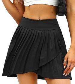 TZLDN Tennis Skort - Damen Sport Rock mit Shorts Laufrock Minirock Tennisrock Hosenrock Sommerrock Skirt Outdoor Workout Falten(Schlitz) - Schwarz XS von TZLDN