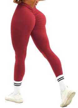 TZLDN V-Back Sport Leggings Damen Scrunch Leggins High Waist Bauchweg Sporthose Po Push Up Yoga Hosen Laufhosen V-Back - Rot S von TZLDN