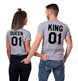 King Queen Shirt Couple Shirt Pärchen T-Shirt Paar Tshirt König Königin Kurzarm 1 Stück, Grau-King, 3XL von Tabiekacl