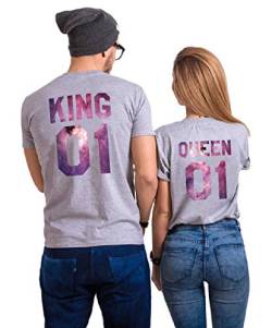 King Queen Shirt Couple Shirt Pärchen T-Shirt Paar Tshirt König Königin Kurzarm 1 Stück, Sky-Grau-King, XL von Tabiekacl