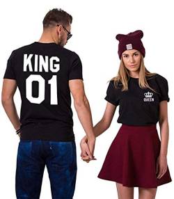 King Queen Shirt Paar Tshirt Pärchen T-Shirt Partner T-Shirt König Königin Kurzarm 1 Stück, Schwarz-King, Gr.M von Tabiekacl