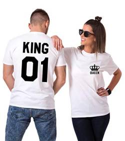 King Queen Shirt Paar Tshirt Pärchen T-Shirt Partner T-Shirt König Königin Kurzarm 1 Stück, Weiß-King,M von Tabiekacl