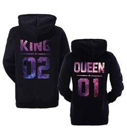 Tabiekacl King Queen Hoodie Pärchen Hoodie Set Partnerlook Pärchen Pullover Set Paar Pullover Schwarz Baumwolle 1 Stück von Tabiekacl